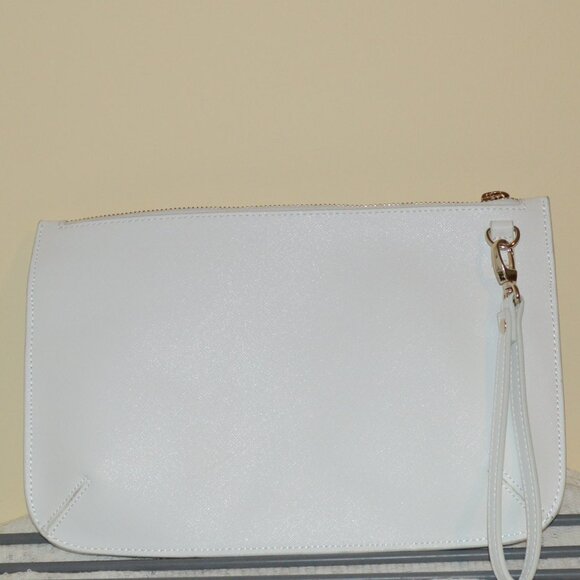 NWT White House Black Market White Flat Clutch Wristlet Purple/Blue Floral - Picture 4 of 6